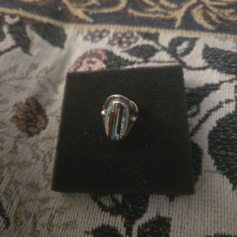 Silver Ring with Multicolor Inlay